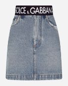 Dolce & Gabbana Short Denim Skirt with Branded Waistband, Size IT 44.
