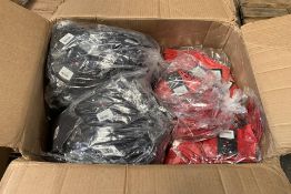 A box of Maple Lingerie, Top, Skirt and Thongs, Black/Red, various sizes. As New in wrappers.