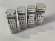 Forty Unibor Multi-Tooth Cutter M2 HSS,14,16,18,22mm. As New (some cases damaged, three without case