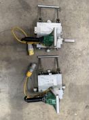 Two Hitachi D 13 Drills with two unknown Metal Attachments. Pre-owned.
