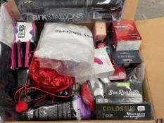 Fifty items of Assorted Adult Toys, Supplements, Condoms and Related to include a Dark Stallion Vibr