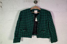 Sandro Clarissa Houndstooth Jacket, Green/Black, Size 38.