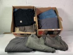 Two Boxes of Assorted Pre-owned Carhartt Cargo Pants. Jeans and related. Viewing is Recommended.
