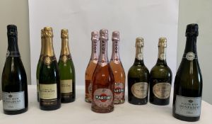 Three Cremant De Bourgogne White Sparkling Wine 3 x 750ml, Three Martini Rose Sparkling Wine 3 x 750