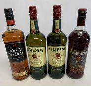 Two Jameson Irish Whiskey 2 x 1ltr, Whyte & Mackay Blended Scotch Whisky 1ltr, Captain Morgan Dark R