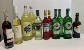 Four Martini Extra Dry Vermouth 4 x 750ml, two Campari Milano 2 x 700ml, Cinzano Extra Dry 750ml, tw