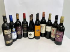 Twelve assorted red wines to include The Heilan Coo Shiraz 2021 (14%), Greasy Fingers 2022 (13.5%) x
