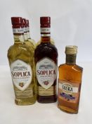 Six Soplica Vodka Liqueurs (Hazelnut x 5, Raspberry x 1) - 500ml and a Saska Prune Vodka Spirit - 20