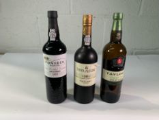 Vista Alegre 10yr Tawny Port 750ml, Taylors Chip Dry Extra Dry White Port 750ml and Fonseca LBV Unfi