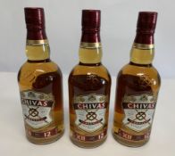 Three Chivas Regal XII 12yr Blended Scotch Whisky 3 x 700ml.