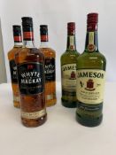 Two Jameson Triple Distilled Irish Whiskey 2 x 1ltr, Three Whyte & Mackay Blended Scotch Whisky 3 x