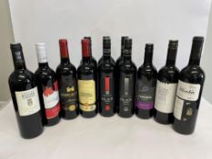 Twelve assorted red wines to include McGuigan Black Label (13%) x 5, L'Orangerie Bordeux 2021 (12.5%