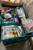 A pallet of miscellaneous items to include household, souvenirs and related items (Crates not includ
