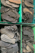 A large quantity of Handmade Flip Flops made from Recycled Car Tyres, Assorted Sizes (Crates Not Inc