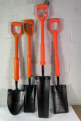 Four assorted Insulated (cable laying) Shovels (CID and Rhino).