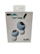 Five as new Sudio TOLV Wireless Bluetooth Earbuds in Pastel Blue (Boxes sealed).