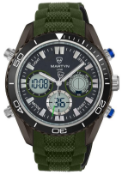 An as new Martyn Line 2936 Green Multi-Function Rubber Watch (Stock Image).