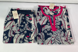 Three women's Inara Indian Cotton Leaf Print Pyjama Sets - S, L and XL.
