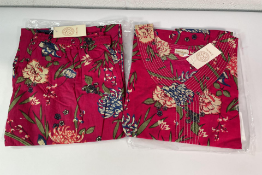 Six women's Inara Fuschia Cotton Pyjamas (Tops S/M and L/XL 3 each, Bottoms S, M x 2, L x 2 and XL).
