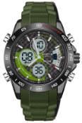 An as new Martyn Line 3025 Green Multi-Function Rubber Watch (Stock image).