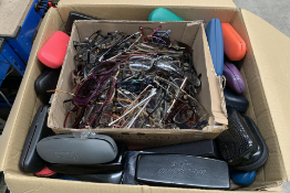 A box of assorted Prescription Glasses, Various Colours, Styles and Sizes. Pre-owned (Approximately