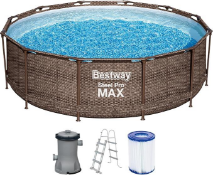 Bestway Steel Pro Max Deluxe Round Rattan Effect Frame Pool - 366 x 100cm - As New (stock image).