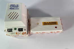 Fourteen Posenato Emergency Power Supplies SIRIO 10 Ni-Cd 12V - 0,7 Ah and twenty Alarm Sensors - As