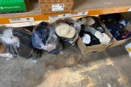 Four bags and three boxes of assorted hat and caps.