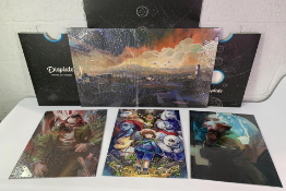 Four Displate Metal Wall Art Pictures Including Logical, Madman, Skyline (3 x Med - 1 x XL). One Pie