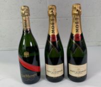 Two Moet & Chandon Imperial Champagne 2 x 750ml and a G.H.Mumm Grand Cordon 750ml.
