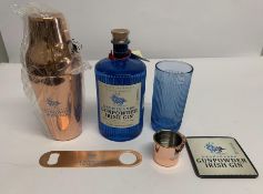 Drumshanbo Gunpowder Irish Gin 700ml with a Cocktail Shaker Matching Glass, Coaster and Bottle Opene