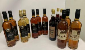 Fourteen assorted Traditional, Christmas, Chilli, Black Cherry, Dark, Moniack Meads 10 x 750ml 4 x 7