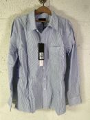 Nili Lotan Finn Cotton Stripe Pocket Long Sleeve Shirt - Blue - Large.