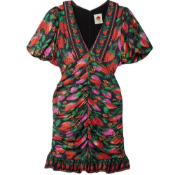 Farm Rio Ruched Strawberry Printed Twill Mini-Dress (S) (Stock image).