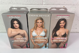 Three Doc Johnson Main Squeeze Variable Pressure Ultraskyn Strokers: Ms Puiyi, Cherie Deville and Le