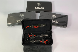 Three sets of Morfose Ossion Professional Systems Barber Sets, In Branded Case, Includes Scissors, T