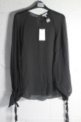 Reiss Liv Blouson Sleeve Sheer Blouse in Black, Size 8.