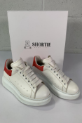 Alexander McQueen Oversized Low Top Suede Sneaker White/Red, EU 37. Item has marks, Pre-owned.