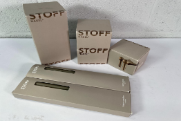 Four Stoff Nagel Candle Holders: 1-piece Bronzed Brass (x3) and 3-piece Bronzed Brass (x1) along wit