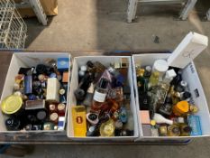 Three boxes of part used parfum/toilette to include Christian Dior, Jean Paul Gautier, Calvin Klein,