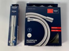 Mixed lot of Grohe, 17x Silver Flex Twist Top 12 Bar Hose, 19x Sena Stick Shower handset 28341000. N