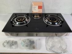 Klarstein Barzona 3 Portable Camping Gas Cooker, 3 Gas Burners Hobs, Steel Glass Top. Comes With Ins