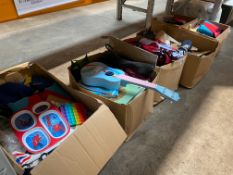 Six boxes of assorted miscellaneous items to include toys, household, souvenir items.