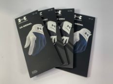 Forty five Under Armour Golf Gloves UA MEDAL/ISO-CHILL, various sizes and colours. As New.