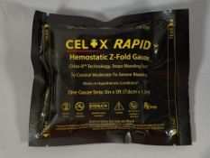 One hundred, Celox Rapid Haemostatic Z-Fold Gauze, 3in x 5ft (7.6cm x 1.5m). As New (04/10/27).