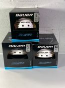 Three Bauer IMS 5.0 hockey helmets (1xL 1xM 1xS).