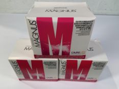 Three boxes of Omnilife Magnus (30 packets per box of 15g) Exp 30-01-25. Slight tear on box. As New.
