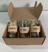 Eight Sets of 3: Indoor Herb Garden in Jars Rustic Grow Your Own Kit - Herb Planter (Basil, Chives,