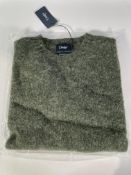 Drakes Brushed Shetland Crew Neck Jumper - Olive - L.