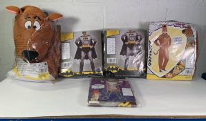 Two DC Batman Costumes Size M Adult, Two Scooby Doo Costumes Size M Adult And A Childs Willy Wonka T
